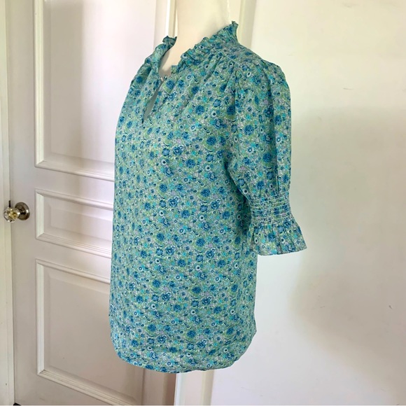 J. Crew Liberty Fabric Ruffle Trim Short Sleeve Blue Floral - Picture 6 of 14